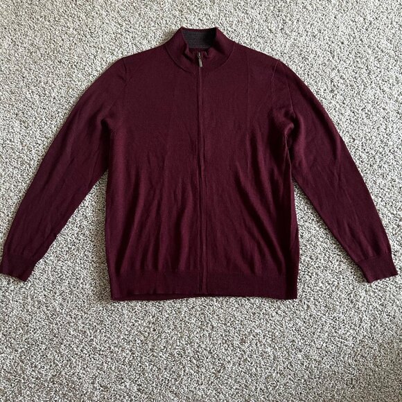 Club Room Men's Size L Merino Wool Blend Full-Zip Burgundy Sweater - Picture 11 of 11
